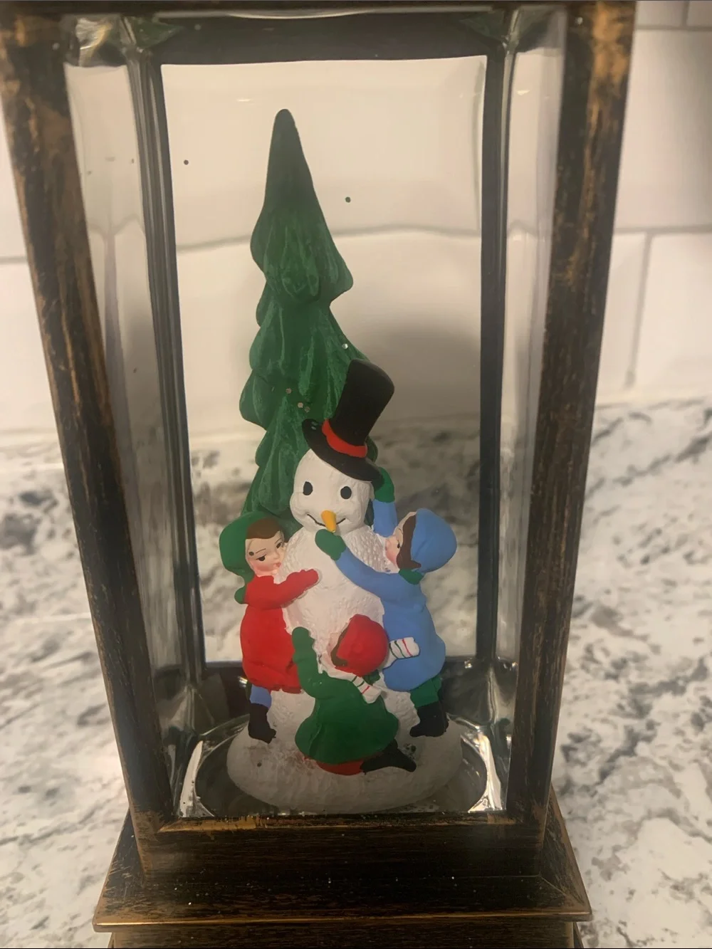 BRONZE LIGHT UP HOLIDAY SNOW LANTERN WITH GLITTER